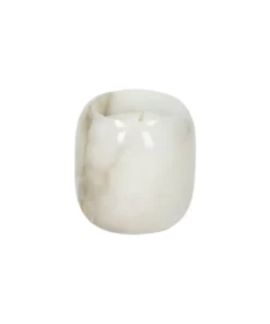 Pomax - ALABASTER - scented candle 1 wick - "black oudh" - paraffin wax / alabaster - DIA 6 x H 6 cm - white