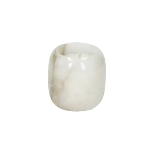 Pomax - ALABASTER - scented candle 1 wick - "black oudh" - paraffin wax / alabaster - DIA 6 x H 6 cm - white