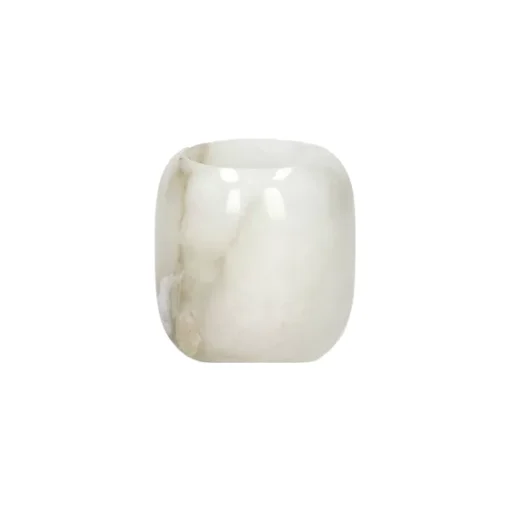 Pomax - ALABASTER - scented candle 1 wick - "black oudh" - paraffin wax / alabaster - DIA 6 x H 6 cm - white - Image 2