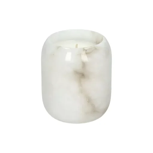 Pomax - ALABASTER - scented candle 1 wick - "oudh" fragrance - paraffin wax / alabaster - DIA 9 x H 10 cm - white - Image 2