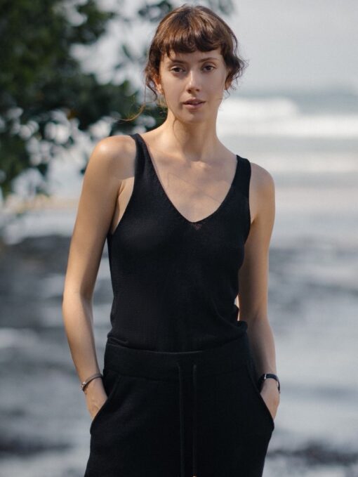 lu.ciee - Deep V Tank Top in Black