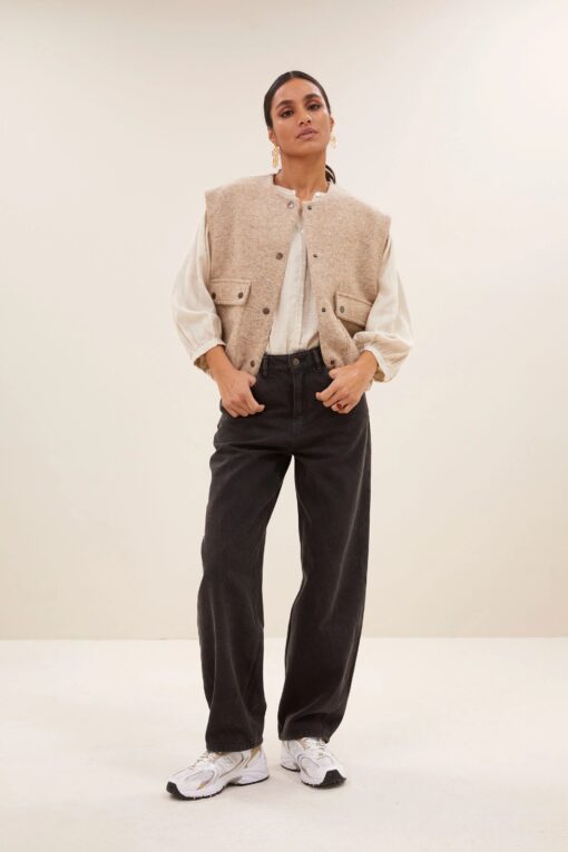 by-bar - maggie sleeveless jacket | dark sand