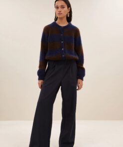 by-bar - sian stripe cardigan | dark brown stripe