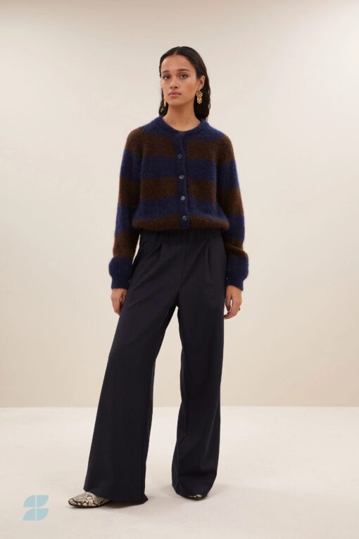by-bar - sian stripe cardigan | dark brown stripe