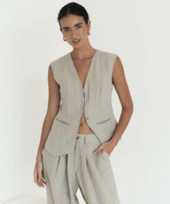 lu.ciee - 02 Gesine Linen Vest in Natural Brown