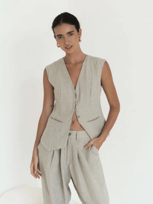lu.ciee - 02 Gesine Linen Vest in Natural Brown