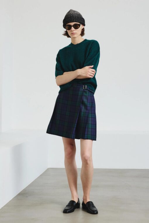 Pomandère - Tartan flannel skirt -bottle green