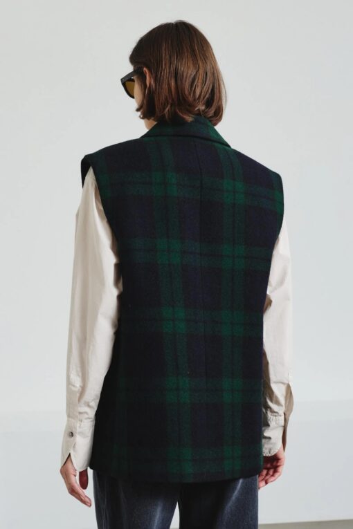 Pomandère - Pure wool tartan vest - bottle green - Image 4