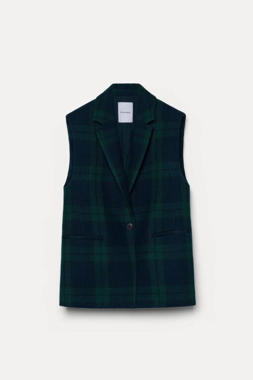Pomandère - Pure wool tartan vest - bottle green - Image 5