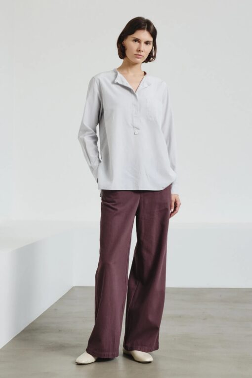 Pomandère - Wide-leg trousers in brushed drill - aubergine