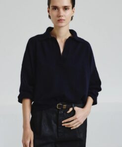 Pomandère - Fine-knit polo in merino wool and cashmere - navy