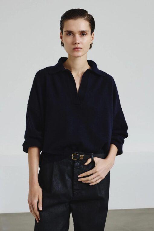 Pomandère - Fine-knit polo in merino wool and cashmere - navy