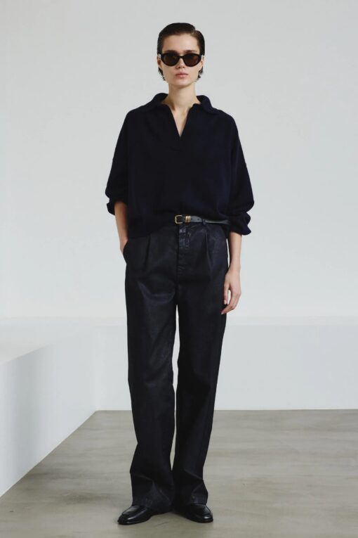 Pomandère - Fine-knit polo in merino wool and cashmere - navy - Image 4