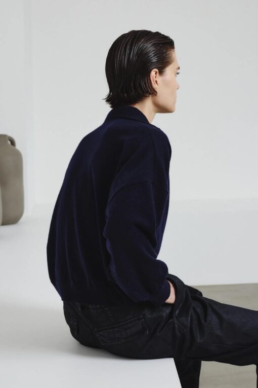 Pomandère - Fine-knit polo in merino wool and cashmere - navy - Image 3