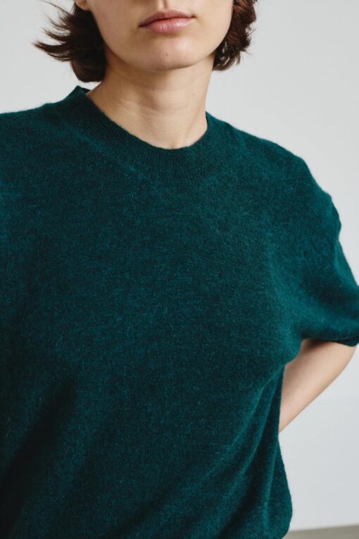 Pomandère - Fine-knit t-shirt in alpaca - bottle green - Image 3