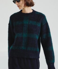 Pomandère - Jacquard crew neck in mohair - navy