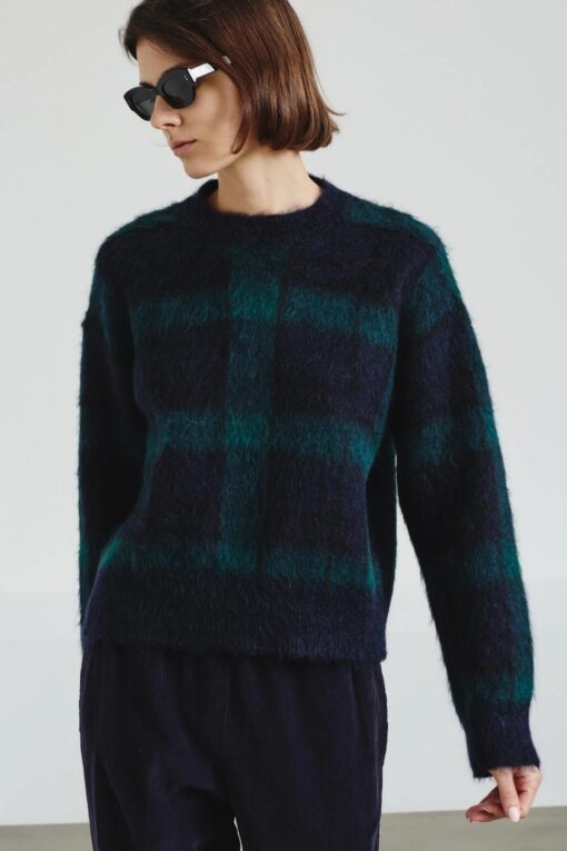 Pomandère - Jacquard crew neck in mohair - navy