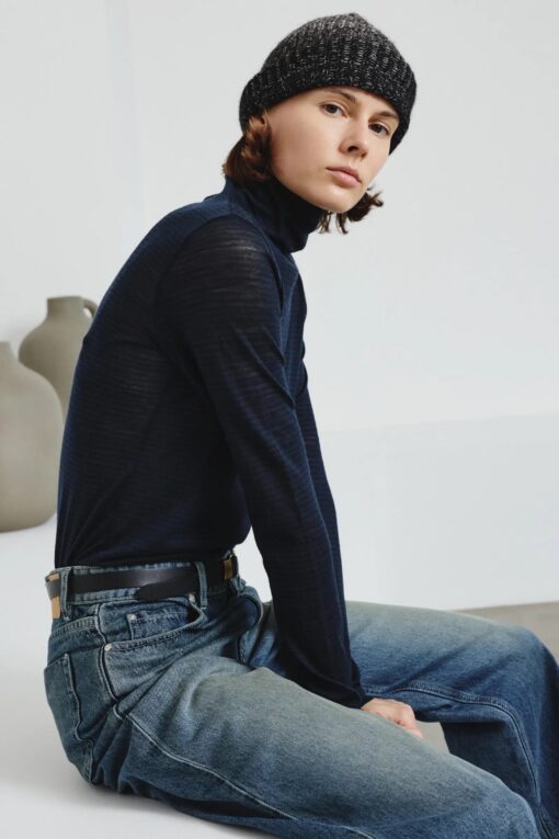 Pomandère - Striped pure wool jersey turtleneck - bottle green