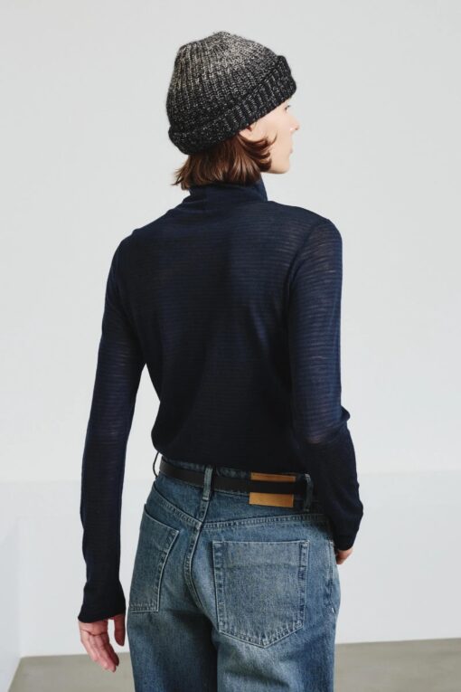 Pomandère - Striped pure wool jersey turtleneck - bottle green - Image 3