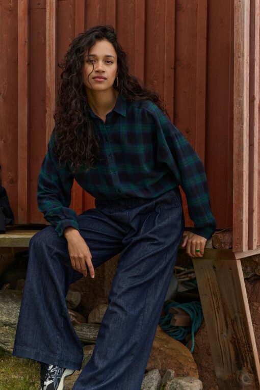 by-bar - jada check blouse | bottle green check - Image 6