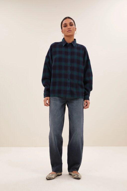 by-bar - jada check blouse | bottle green check - Image 5