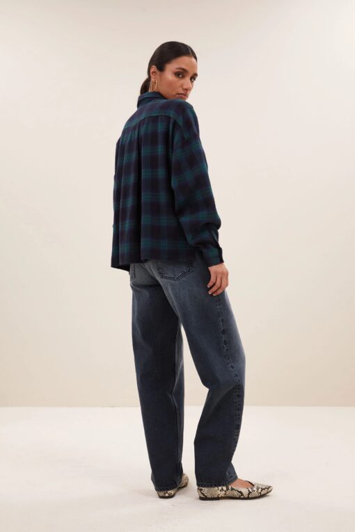 by-bar - jada check blouse | bottle green check - Image 3