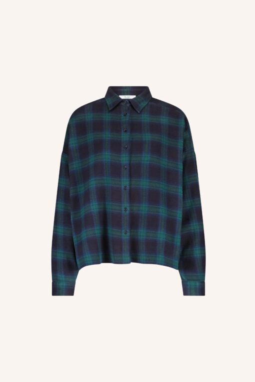 by-bar - jada check blouse | bottle green check - Image 2