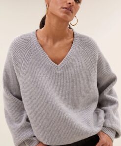 by-bar - meadow v neck pullover | grey melee