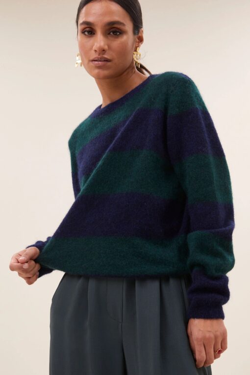 by-bar - gwen big stripe pullover | dark green stripe