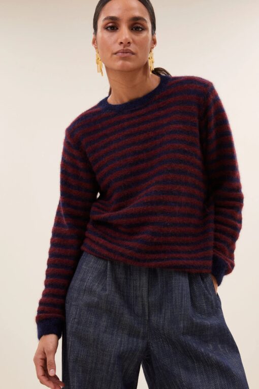 by-bar - gwen thin stripe pullover | wine thin stripe