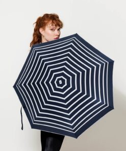 Anatole – Striped navy compact umbrella – white stripes – PABLO