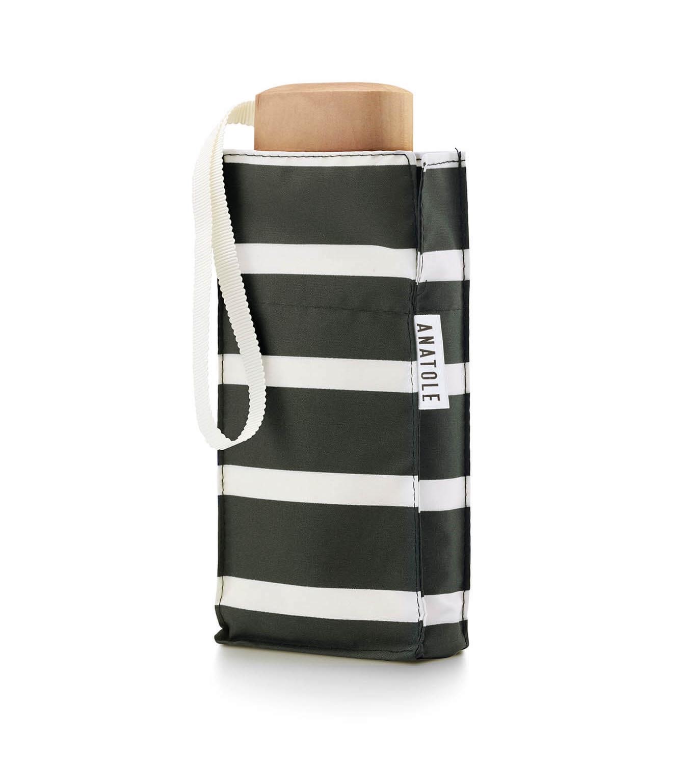 Anatole – Striped khaki compact umbrella – white stripes – CHARLES - Image 3