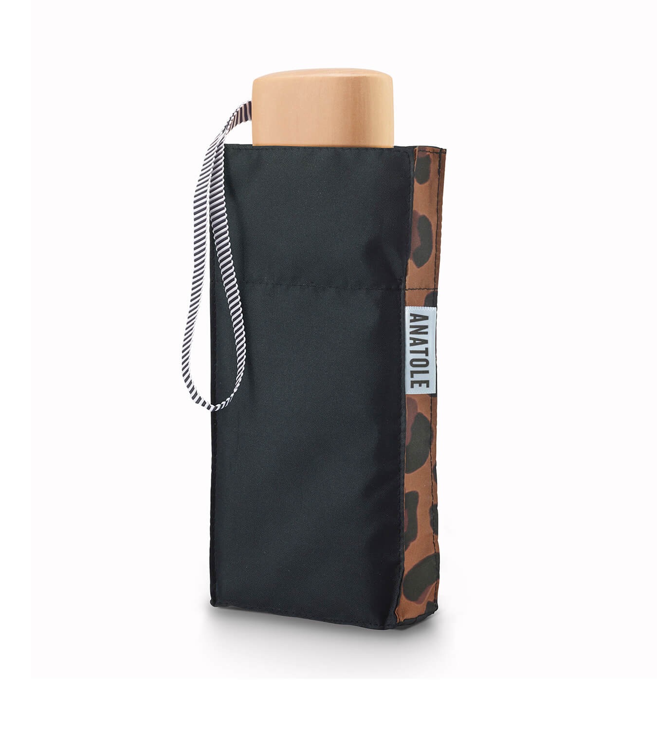 Anatole – Black and leopard-print compact umbrella – JULIETTE - Image 3