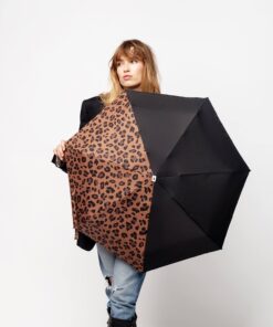 Anatole – Black and leopard-print compact umbrella – JULIETTE